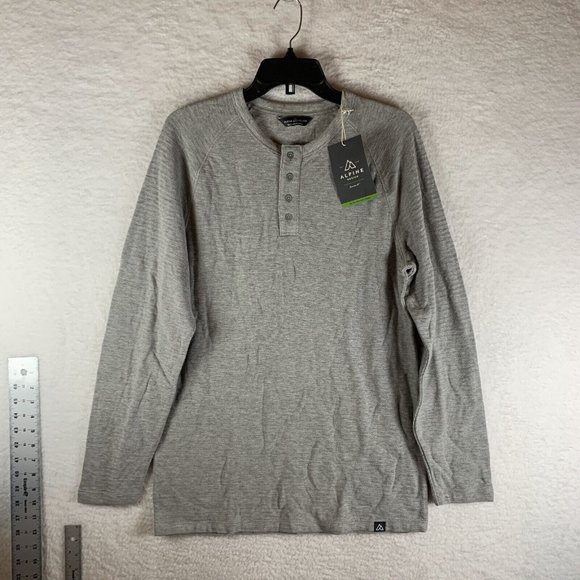 Alpine Design T-Shirt Mens Medium‎ Gray 100% Cotton Henley Alpine Design 7236 - Picture 1 of 8